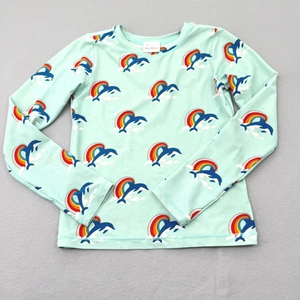 Hanna Andersson Swim Rash Guard Kids 14-16 Rainbow Dolphin Beach Kidcore Summer